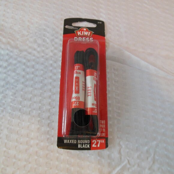 Kiwi black dress shoe laces 27" waxed round laces 2 pair in pkg NIP NEW unused - Picture 3 of 5